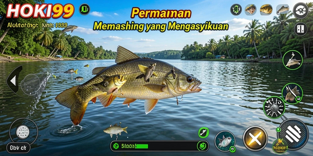 Screenshot gameplay HOKI99 menggambarkan aksi memancing yang mendebarkan.