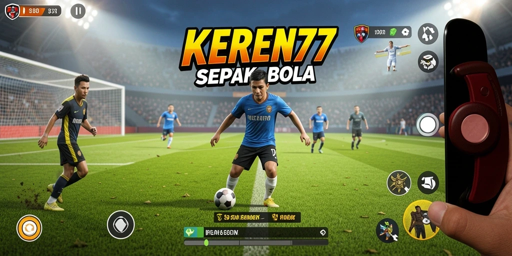 Tampilan gameplay KEREN77 dengan animasi pemain sepak bola.