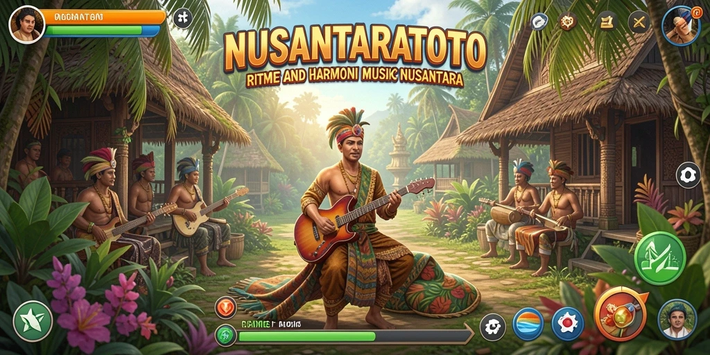 Screenshot gameplay NUSANTARATOTO dengan tampilan instrumen musik tradisional.