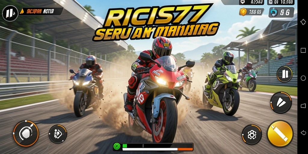 Gameplay RICIS77 yang mendebarkan di arena balap motor.